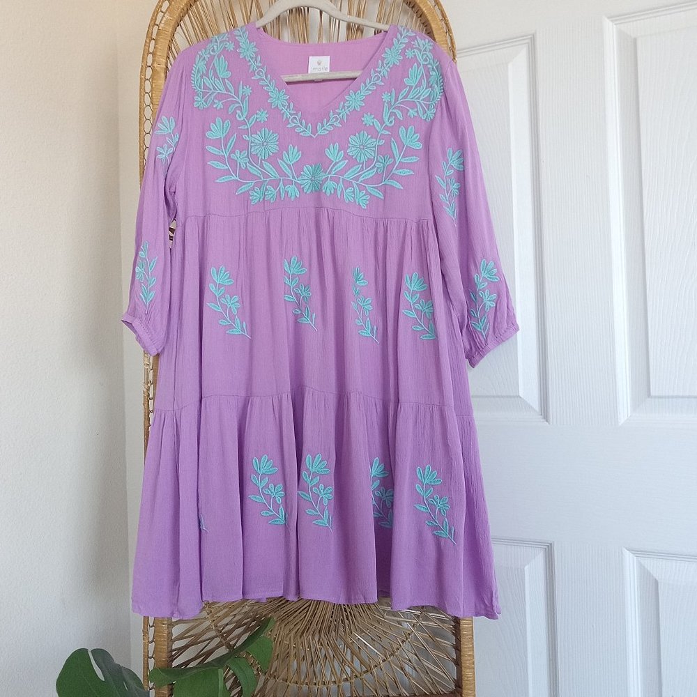 J Marie embroidered Madeline Dress Lilac Blue